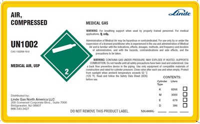 Medical Air USP Wall Label - Air Compressed MG008G